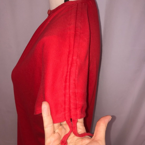 Vintage 70’s red v neck tie sleeve cotton top - Picture 7 of 9